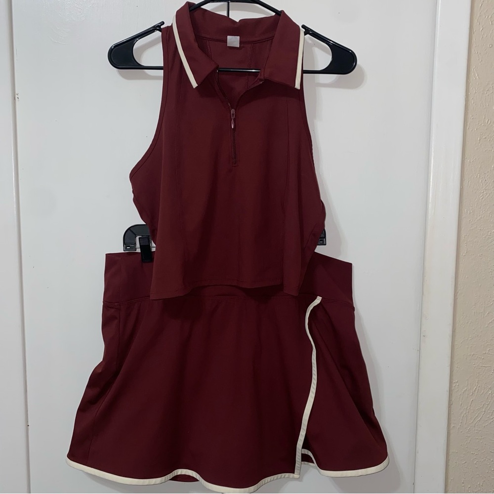 Old Navy Burgundy Zip-Up Top with White Accents